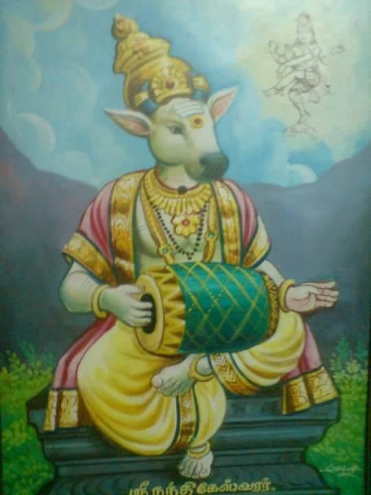 Nandi, the sacred bull associated with Shiva and the mridangam tradition
